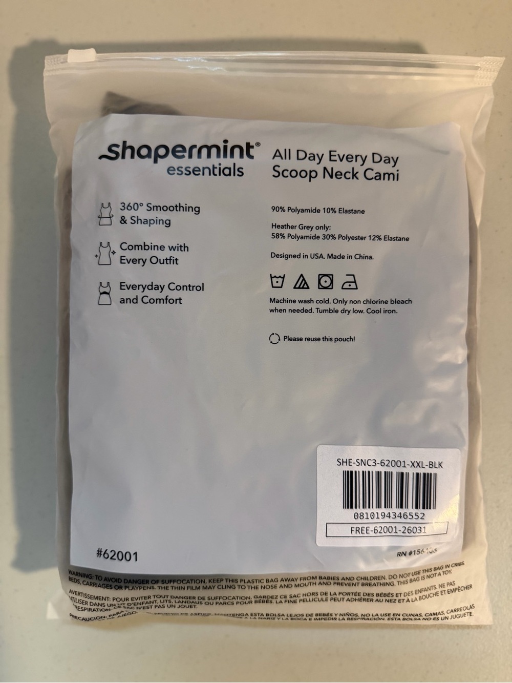 Shapermint Essentials All Day Every Day Scoop Neck Cami Black 2XL NWT - Picture 5 of 5